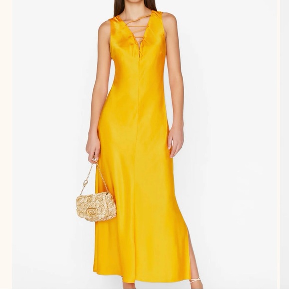 Frame Lace Front Satin Midi Dress